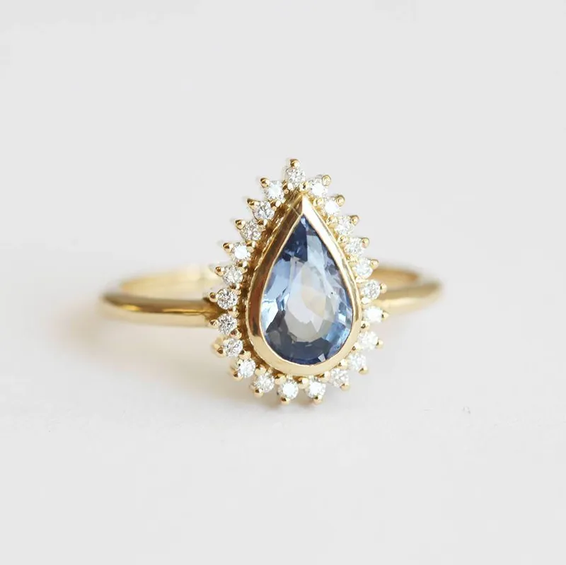 DAKSHA PEAR SAPPHIRE DIAMOND RING view 4