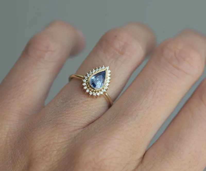 DAKSHA PEAR SAPPHIRE DIAMOND RING view 5