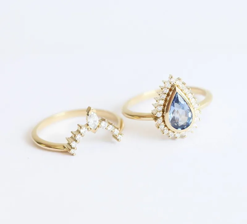 DAKSHA PEAR SAPPHIRE DIAMOND RING view 7