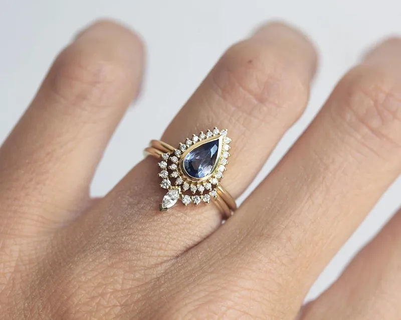DAKSHA PEAR SAPPHIRE DIAMOND RING view 8