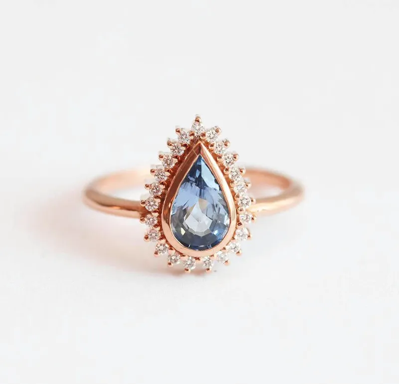 DAKSHA PEAR SAPPHIRE DIAMOND RING view 9