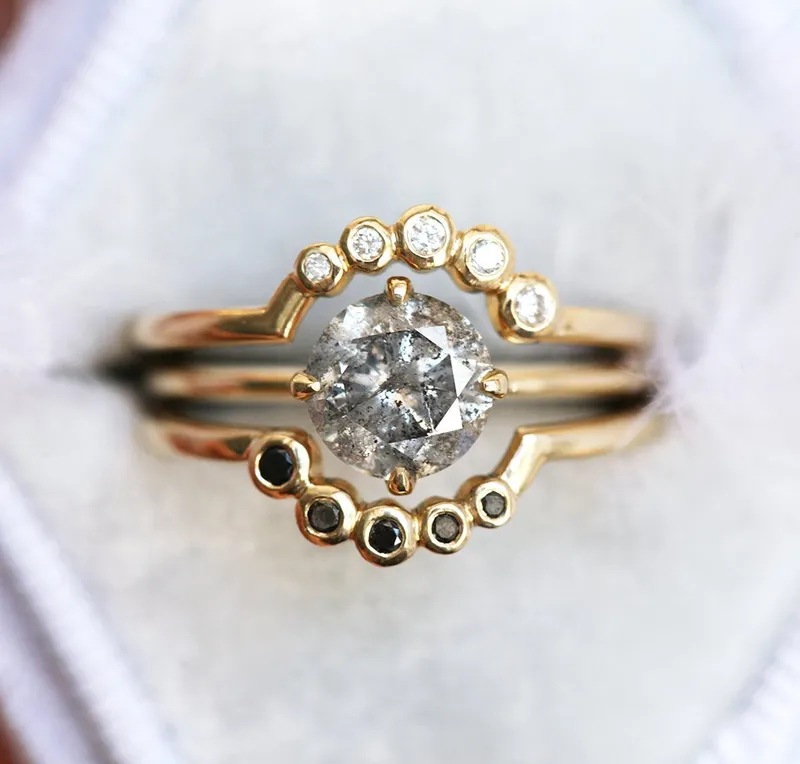 Danielle Galaxy Salt & Pepper Diamond Ring Set vy 10