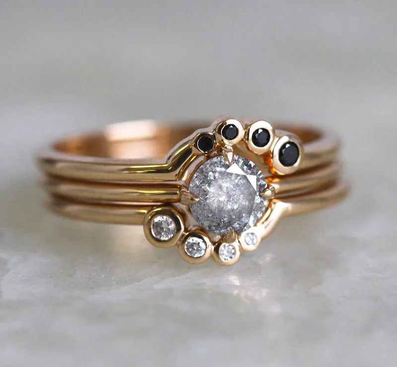 Danielle Galaxy Salt & Pepper Diamond Ring Set view 11