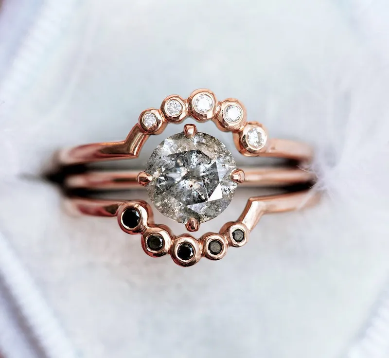 Danielle Galaxy Salt & Pepper Diamond Ring Set vy 11