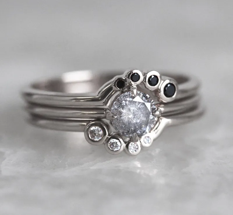 Danielle Galaxy Salt & Pepper Diamond Ring Set view 12