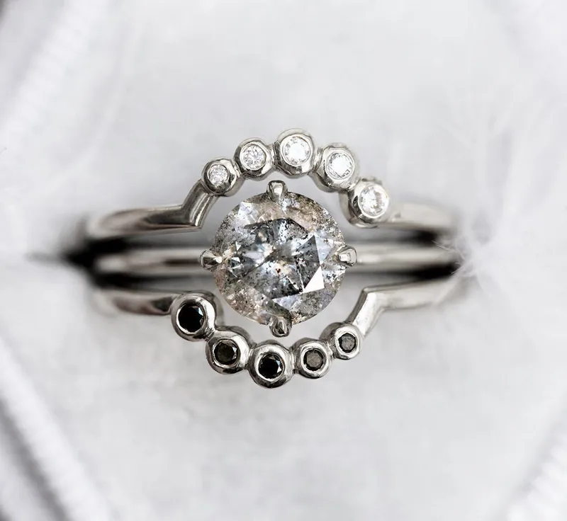 Danielle Galaxy Salt & Pepper Diamond Ring Set vy 12