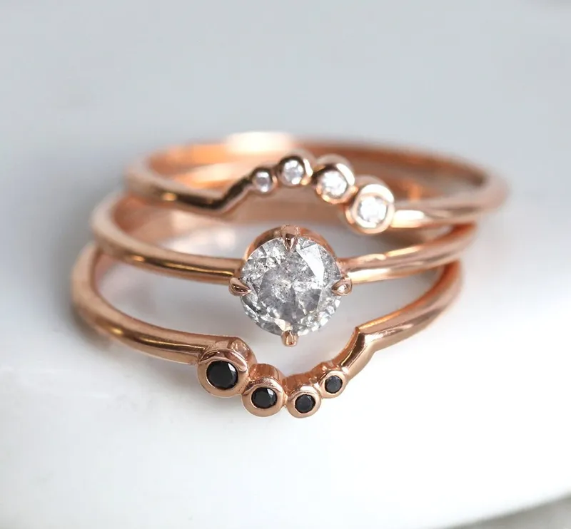 Danielle Galaxy Salt & Pepper Diamond Ring Set view 3