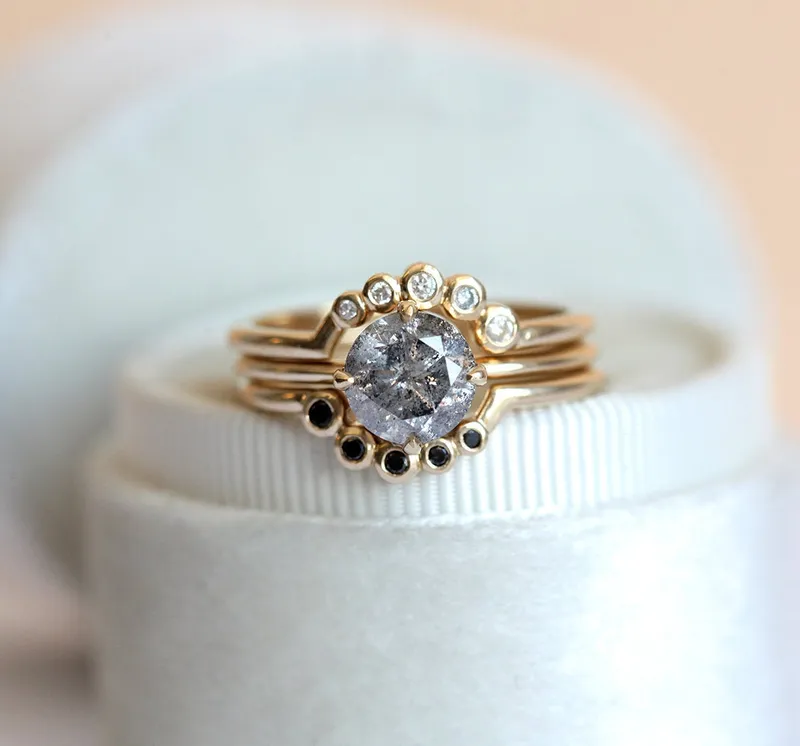Danielle Galaxy Salt & Pepper Diamond Ring Set vy 6