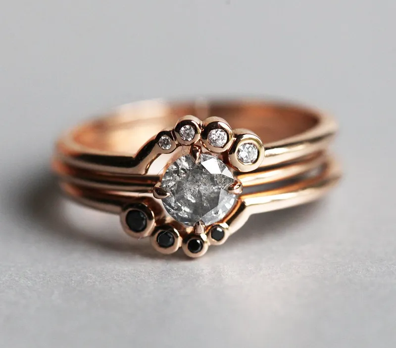 Danielle Galaxy Salt & Pepper Diamond Ring Set diamond round cut engagement ring