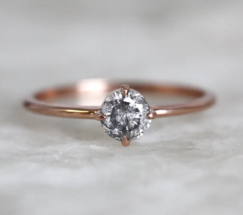 Danielle Round Salt & Pepper Diamond Ring view 2