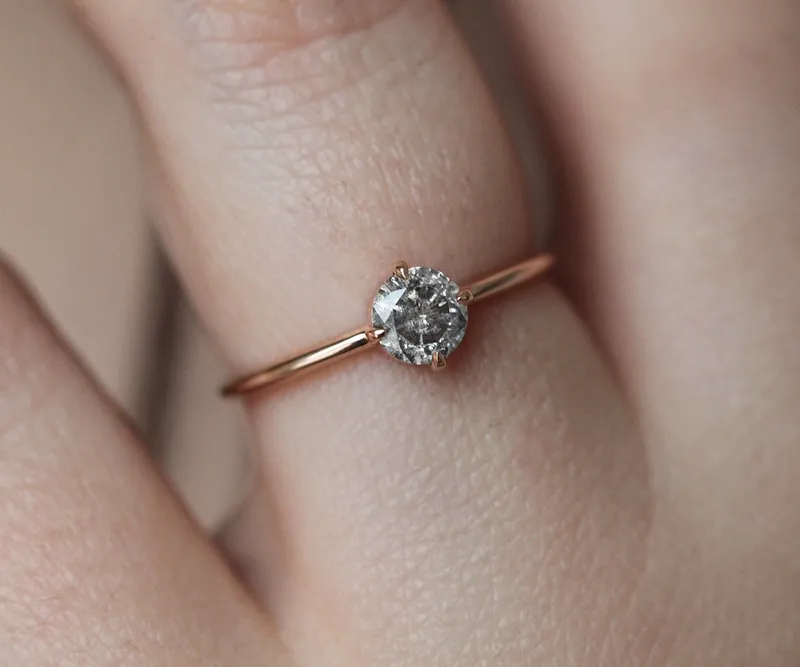 Danielle Round Salt & Pepper Diamond Ring view 5