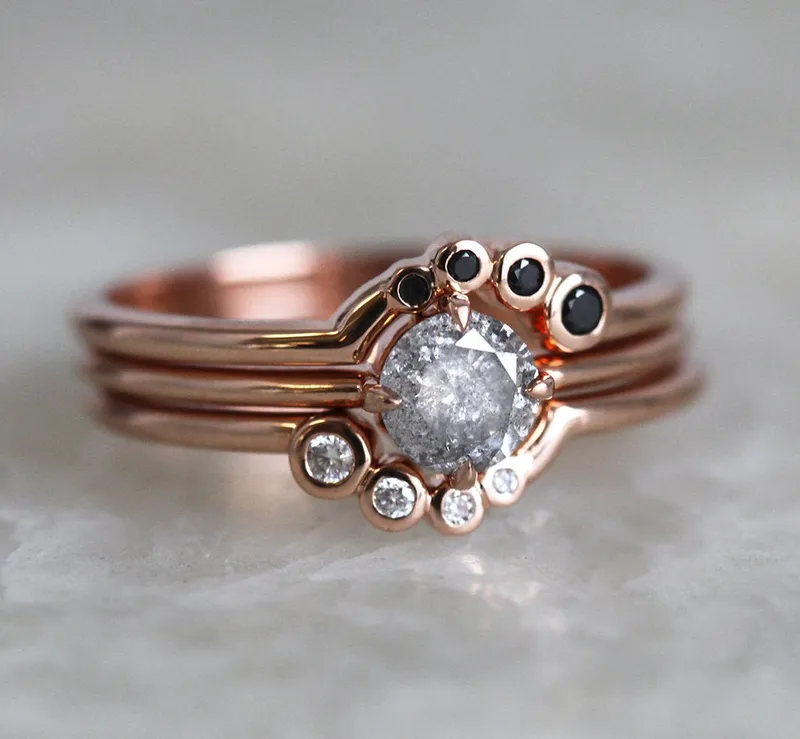 Danielle Round Salt & Pepper Diamond Ring view 7