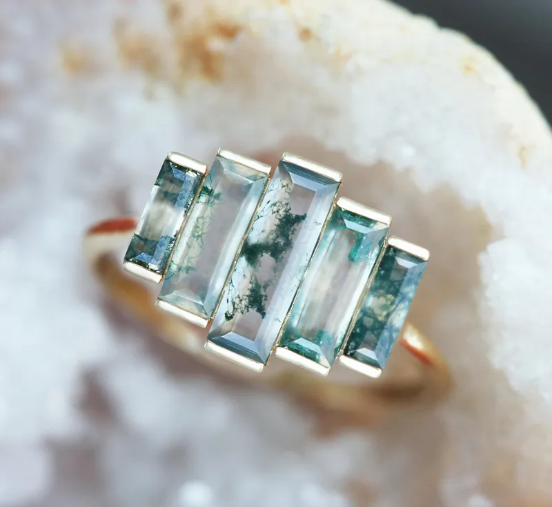 Daphne Moss Agate Baguette Ring view 2