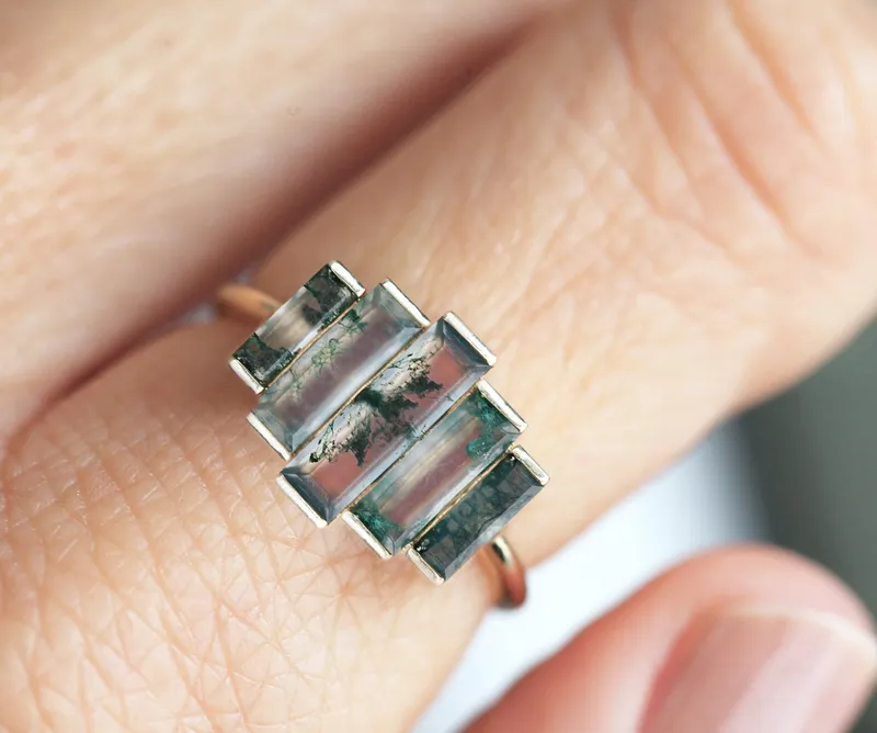Daphne Moss Agate Baguette Ring view 3