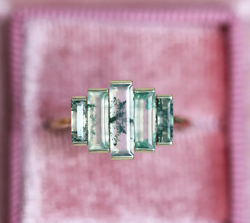 Daphne Moss Agate Baguette Ring view 4