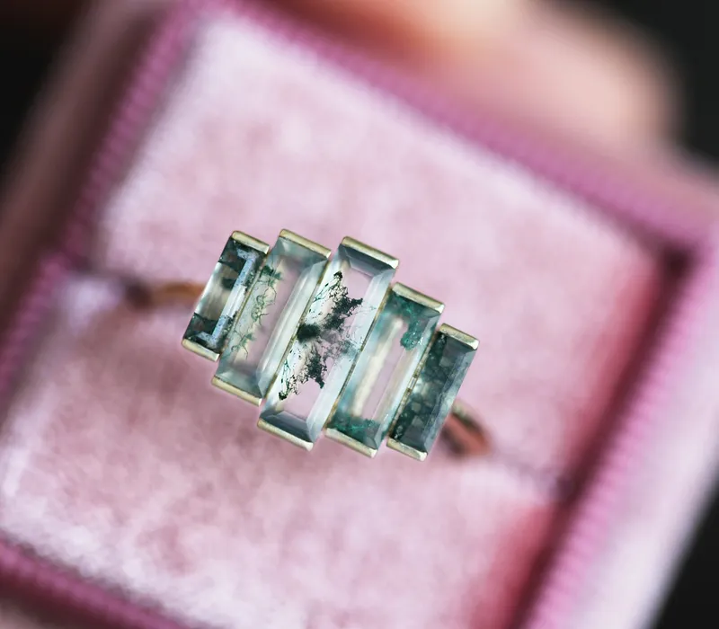 Daphne Moss Agate Baguette Ring view 5