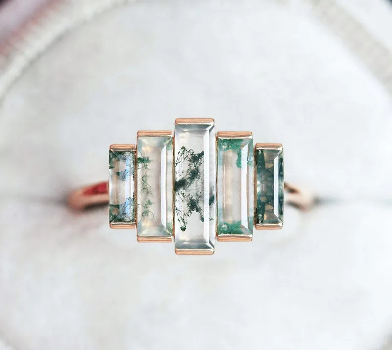 Daphne Moss Agate Baguette Ring view 7