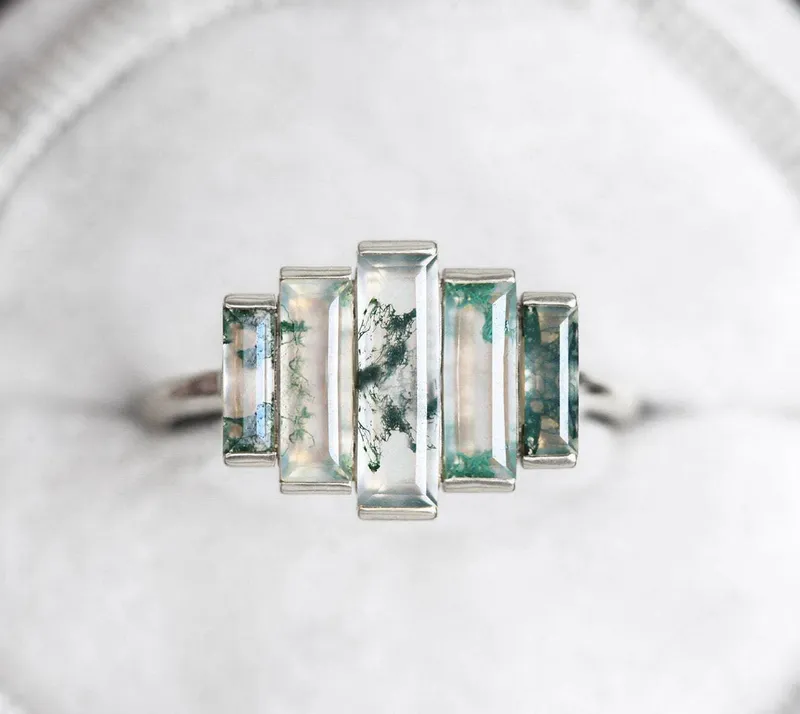 Daphne Moss Agate Baguette Ring view 8