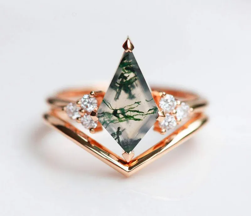 Dawn Moss Agate Ring Set vy 11