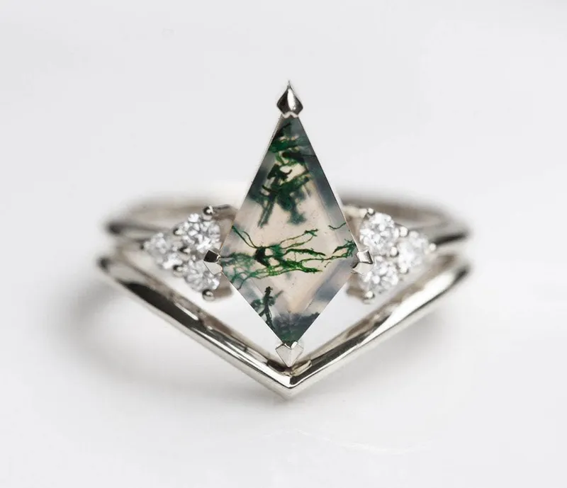 Dawn Moss Agate Ring Set vy 12