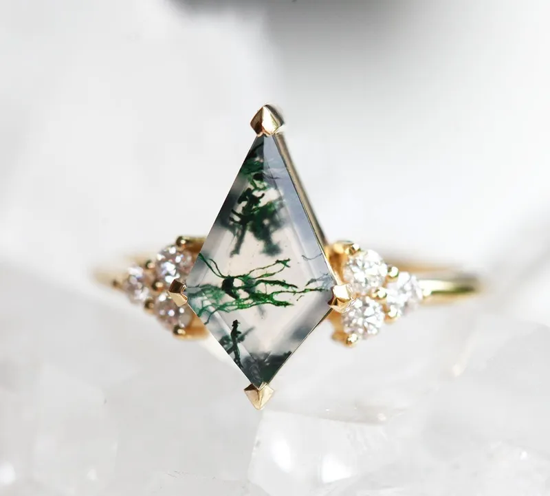 Dawn Moss Agate Ring With Accent Diamonds vy 7