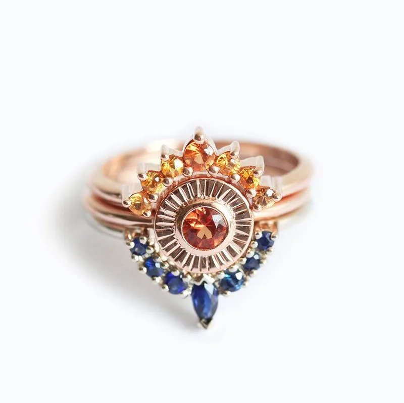 De La Sol Orange Sapphire Sunset Ring Set vy 2