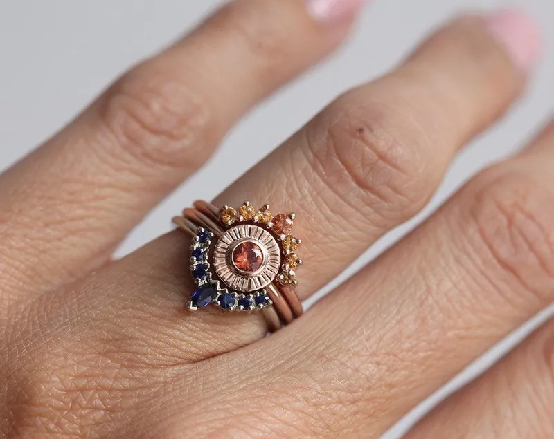 De La Sol Orange Sapphire Sunset Ring Set vy 4