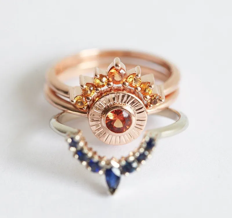De La Sol Orange Sapphire Sunset Ring Set vy 5