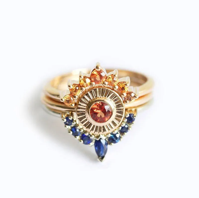 De La Sol Orange Sapphire Sunset Ring Set vy 6