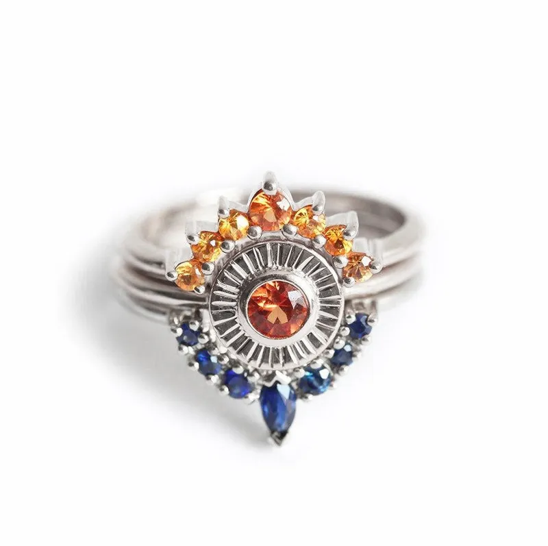 De La Sol Orange Sapphire Sunset Ring Set vy 7