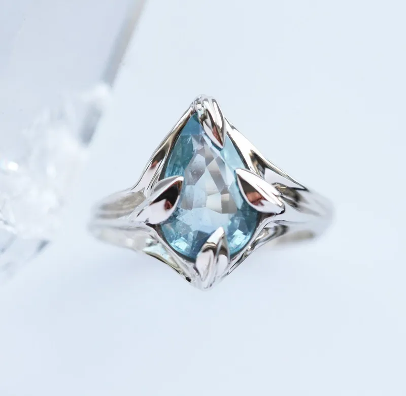 DEIDRE AQUA-BLUE SAPPHIRE RING sapphire pear cut engagement ring