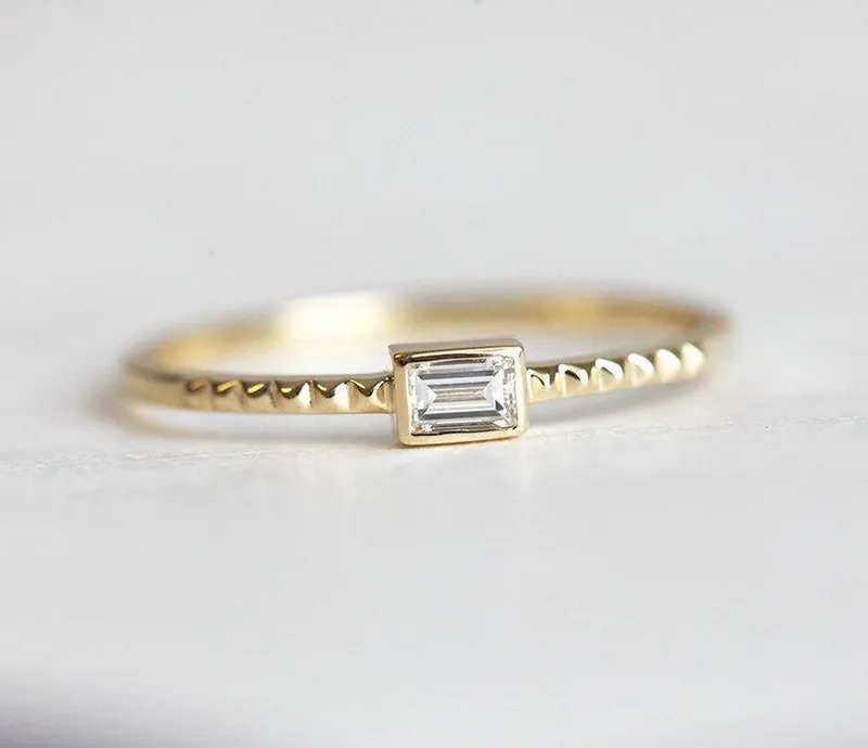 DELICATE BAGUETTE DIAMOND RING YELLOW GOLD BAND view 4