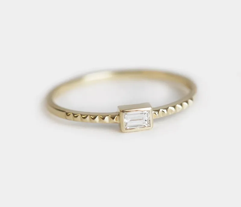 DELICATE BAGUETTE DIAMOND RING YELLOW GOLD BAND view 6