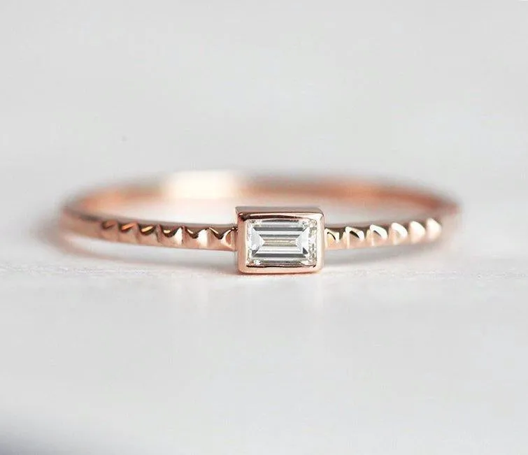 DELICATE BAGUETTE DIAMOND RING YELLOW GOLD BAND view 7