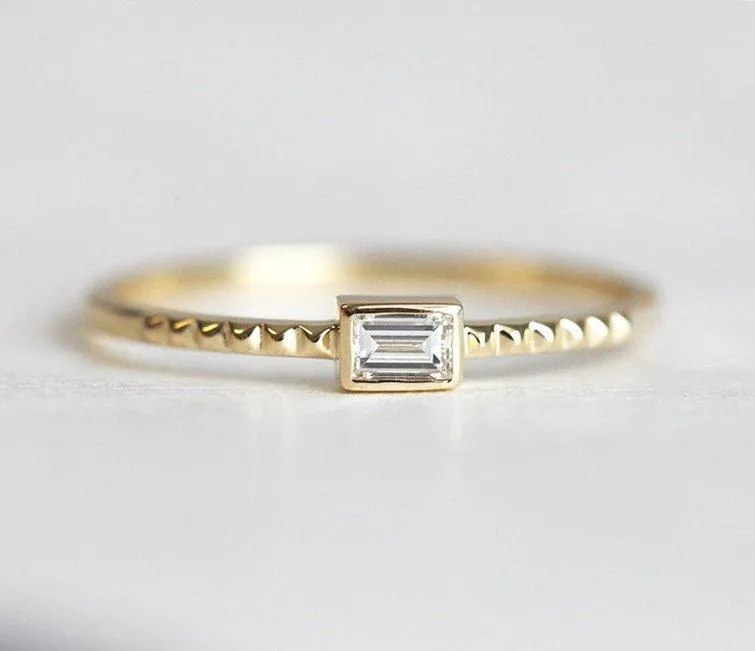 DELICATE BAGUETTE DIAMOND RING YELLOW GOLD BAND diamond engagement ring