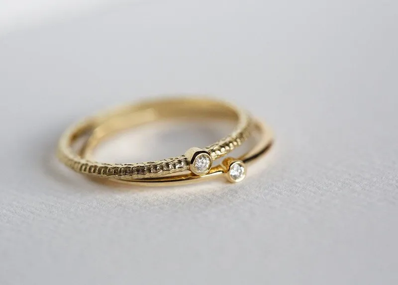 Delicate Diamond Ring, Wedding Ring Set view 3