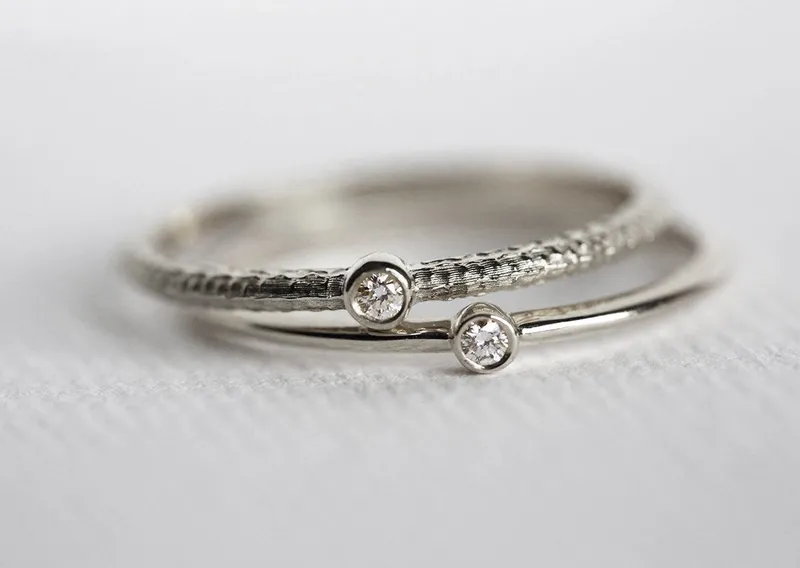 Delicate Diamond Ring, Wedding Ring Set view 7