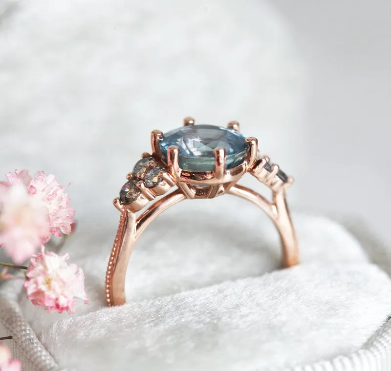DELILAH SAPPHIRE SALT & PEPPER DIAMOND RING view 9