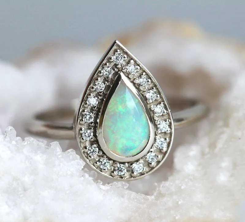 Denise Pear Opal Diamond Ring vy 2