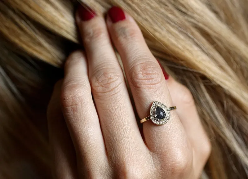 Denise Pear Salt & Pepper Diamond Ring view 2