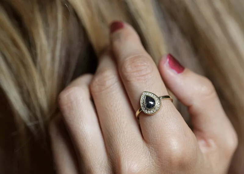 Denise Pear Salt & Pepper Diamond Ring view 3