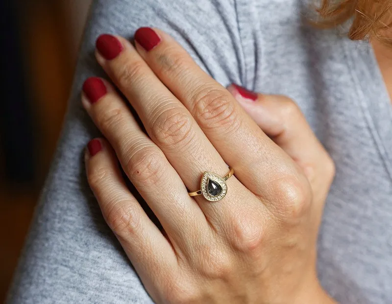 Denise Pear Salt & Pepper Diamond Ring view 4