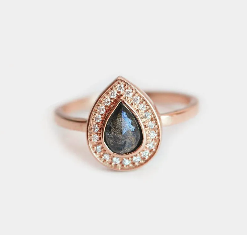 Denise Pear Salt & Pepper Diamond Ring view 5
