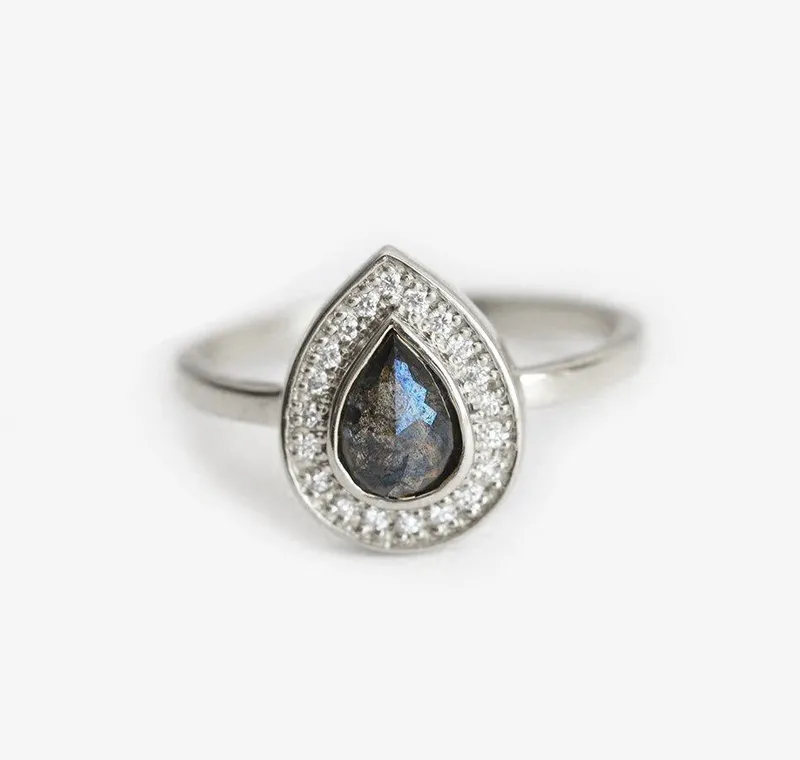 Denise Pear Salt & Pepper Diamond Ring view 6