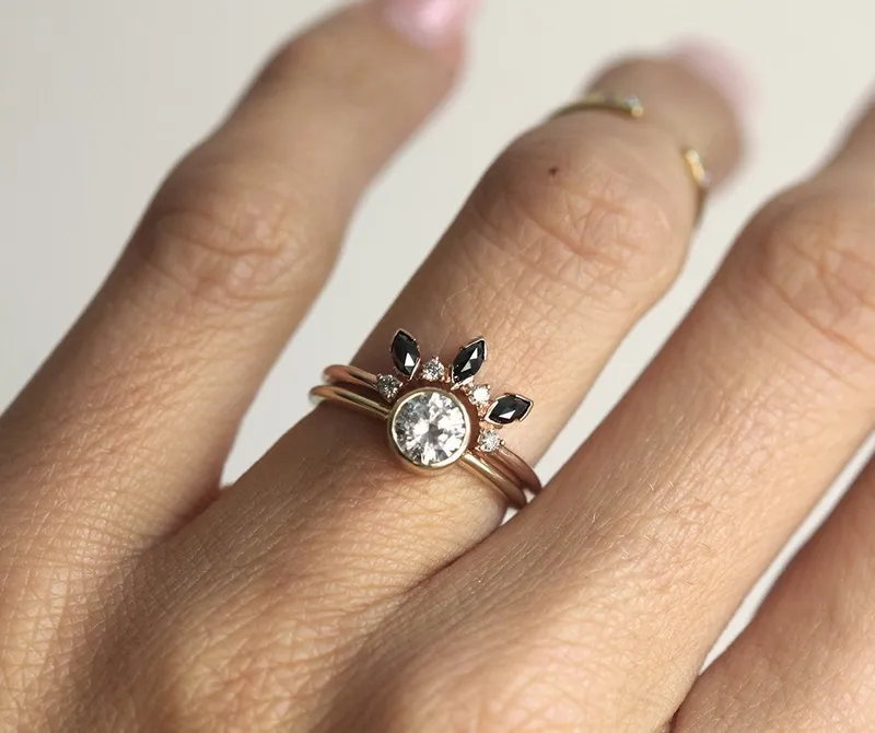 Diamond Crown Ring, Diamond Wedding Band vy 2