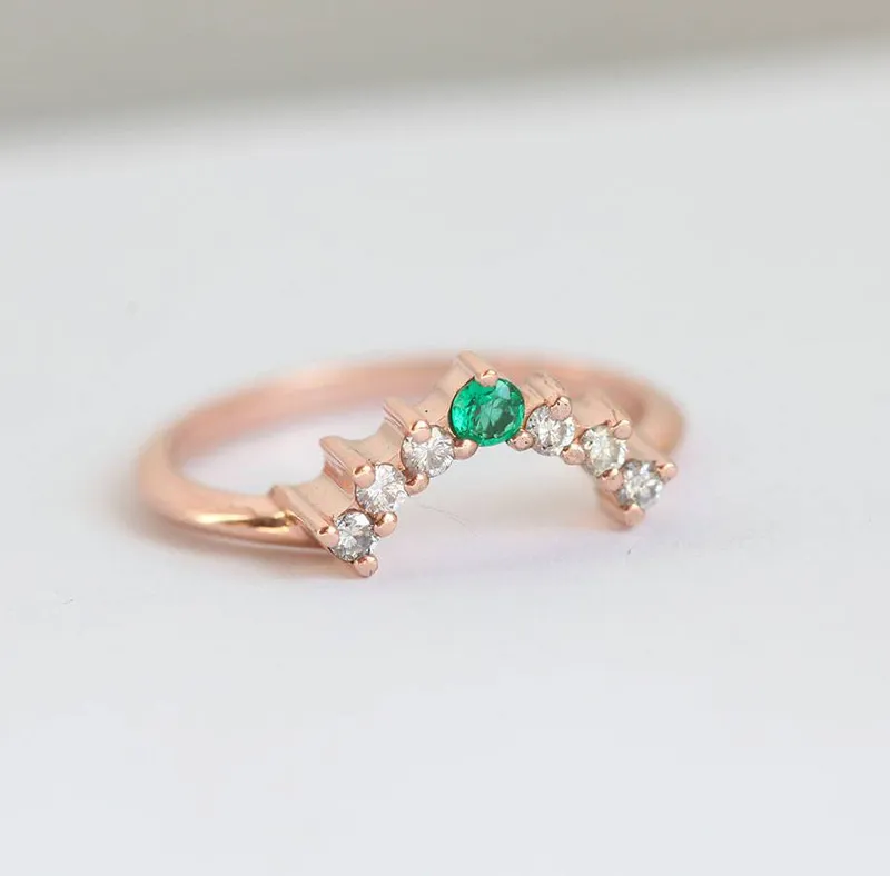 Diamond & Emerald Engagement Ring Set view 3
