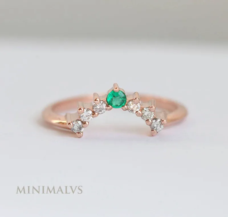 Diamond & Emerald Engagement Ring Set view 7