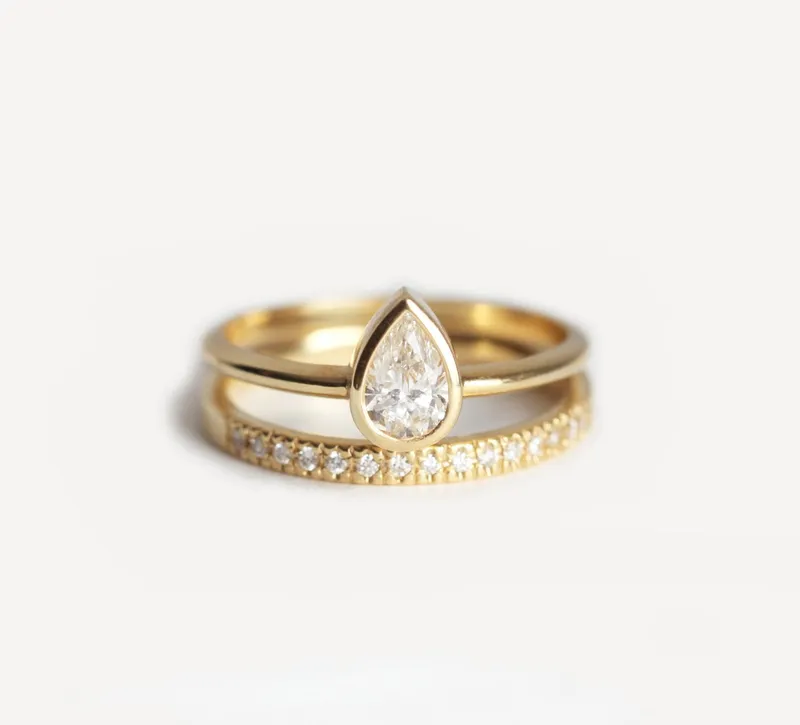 Diamond Engagement Ring Set With Pave Diamond Wedding Band view 2