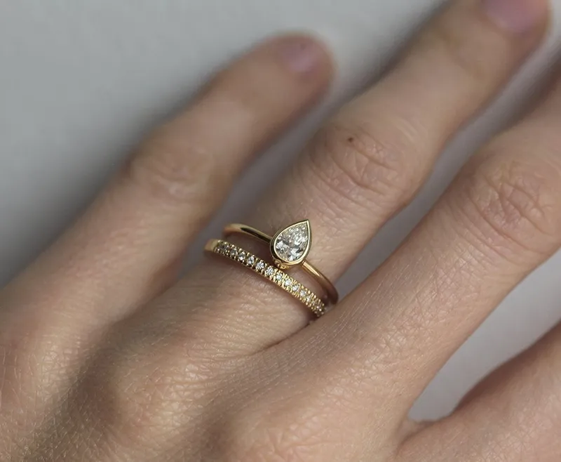 Diamond Engagement Ring Set With Pave Diamond Wedding Band view 3