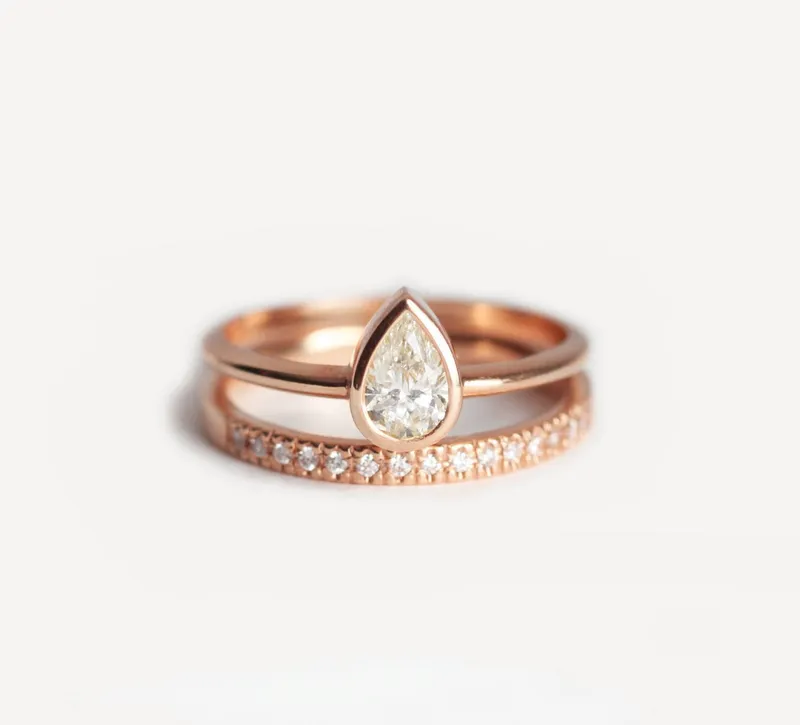 Diamond Engagement Ring Set With Pave Diamond Wedding Band view 5